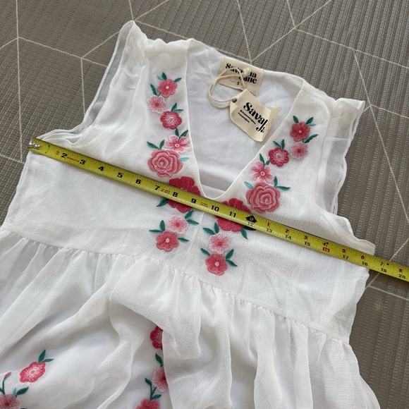 NEW Savanna Jane White Dress Pink Embroidered Flowers Small Sleeveless Boho - Picture 5 of 7